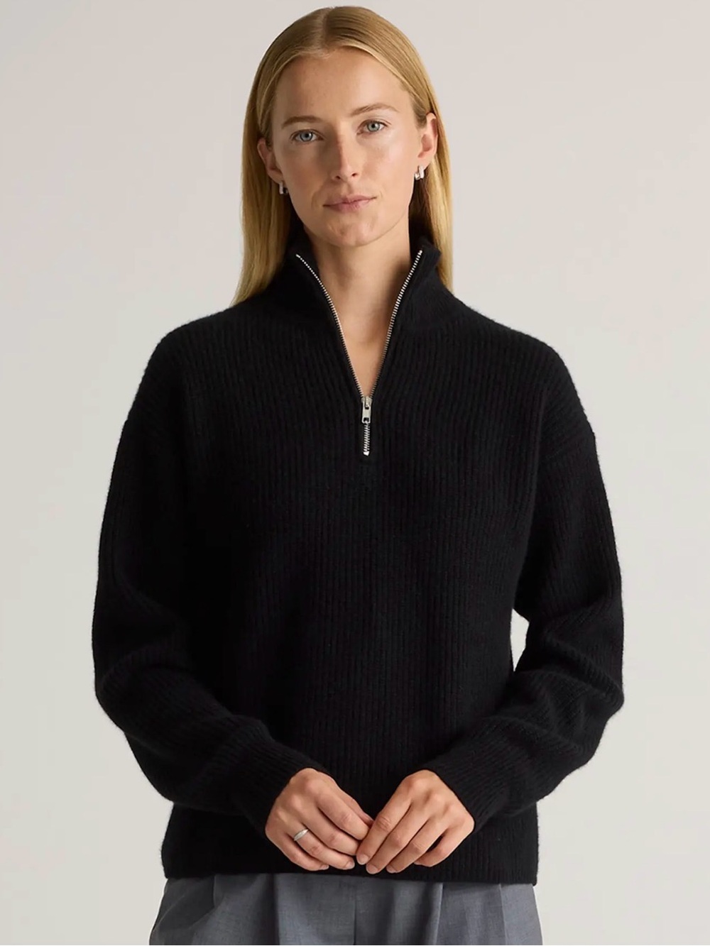NWT Quince Mongolian Cashmere Fisherman Quarter Zip Sweater‎ in Black Size M